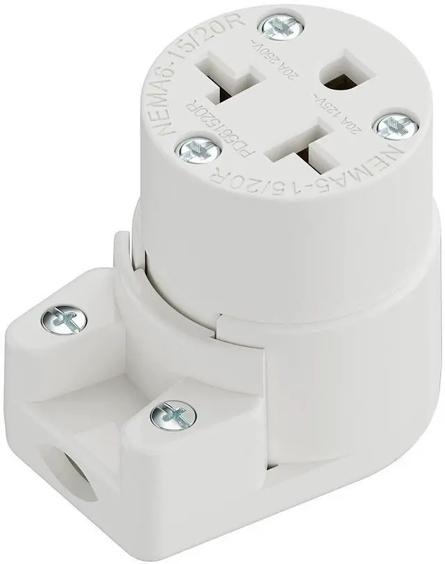 Main image of Right Angled Four-in-One Heavy Duty Polarized NEMA 5-15R/5-20R/6-15R/6-20R Female Receptacle,15A/20A 125VOLT, 15A/20A 250V NEMA 4-in-1 Connector, Straight Female Socket White