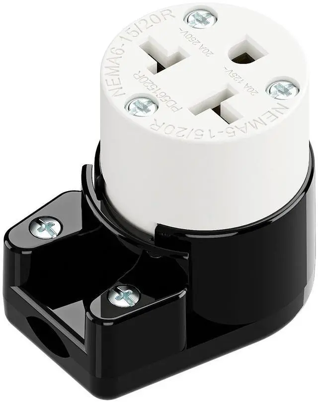 Main image of Right Angled Four-in-One Heavy Duty Polarized NEMA 5-15R/5-20R/6-15R/6-20R Female Receptacle,15A/20A 125VOLT, 15A/20A 250V NEMA 4-in-1 Connector, Straight Female Socket Black and White