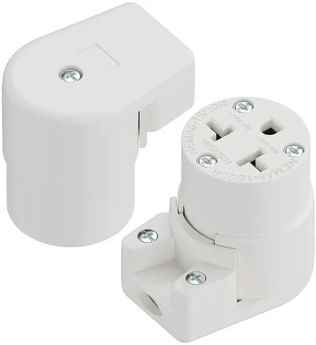 Main image of (2PACK) Right Angled Four-in-One Heavy Duty Polarized NEMA 5-15R/5-20R/6-15R/6-20R Female Receptacle,15A/20A 125VOLT, 15A/20A 250V NEMA 4-in-1 Connector, Straight Female Socket White