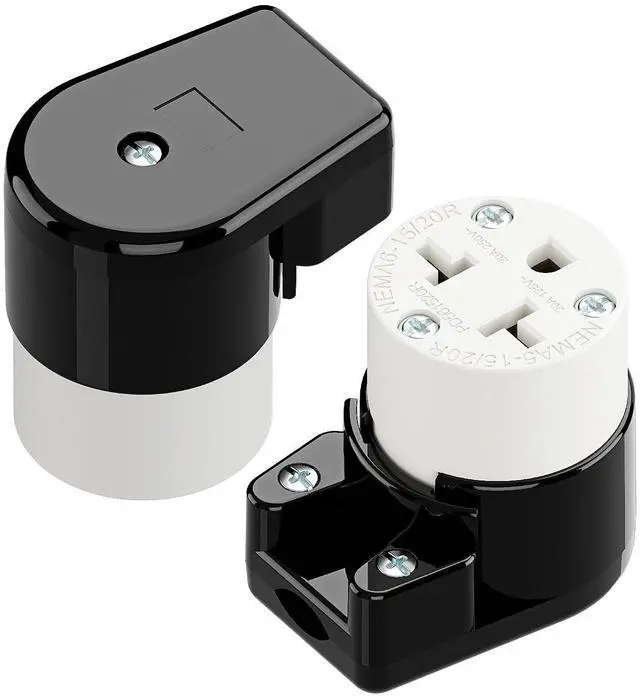 Main image of (2PACK) Right Angled Four-in-One Heavy Duty Polarized NEMA 5-15R/5-20R/6-15R/6-20R Female Socket,15A/20A 125VOLT, 15A/20A 250V NEMA 4-in-1 Connector, Straight Female Socket Black and White