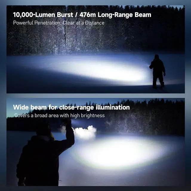 Alt view image 4 of 7 - NEXTORCH HL10 10000 Lumens Tactical Search Flashlight 476 Meters Beam | Compact Rechargeable Ultra-Bright LED Light, USB-C Fast Charging, IP67 Waterproof Flat-Body Design for Outdoor, Camping Trips