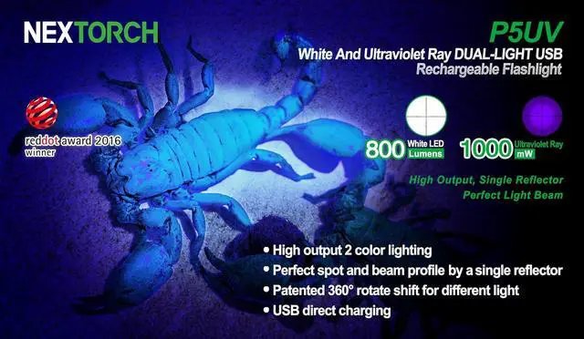 Alt view image 2 of 6 - NEXTORCH P5UV Dual Light 365mn UV Rechargeable Flashlight