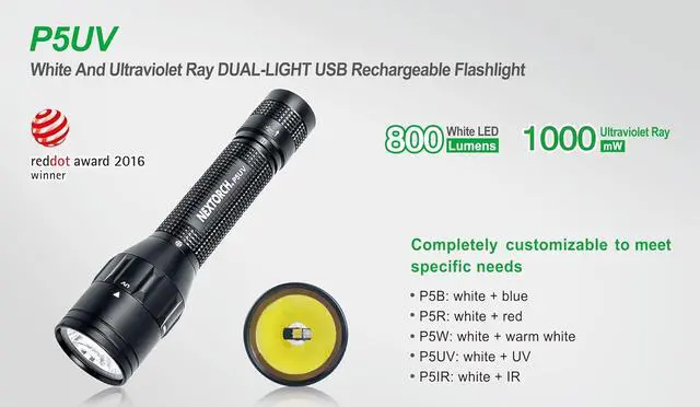 Alt view image 3 of 6 - NEXTORCH P5UV Dual Light 365mn UV Rechargeable Flashlight