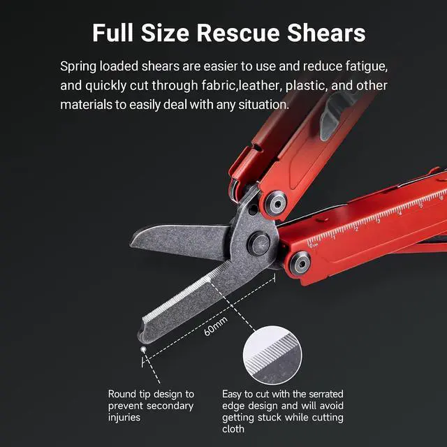 Alt view image 7 of 7 - NEXTORCH PIONEER MT20 14-IN-1 Multi-tools Full-Size,Versatile Multi-tool Set with Scissors Needle Nose Pliers Pocket Clip Multi-tool (RED with Glass Breaker)
