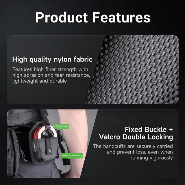 Alt view image 5 of 7 - NEXTORCH V12 V22 Handcuff Holder Heavy Duty Nylon Handcuff Case with Clip, Holster Belts Clamp Chain & Hinged Hand Cuff Pouch for Vest