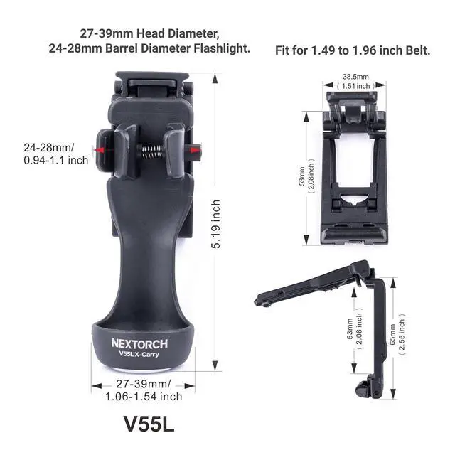 Alt view image 2 of 7 - NEXTORCH Flashlight Holster V55L Handheld Flashlight Holder 360° Rotation | Flashlight Holster Pouch Suitable for (27-39mm head diameter, 24-28mm barrel diameter flashlight) for 1.49-1.96 inch Belt