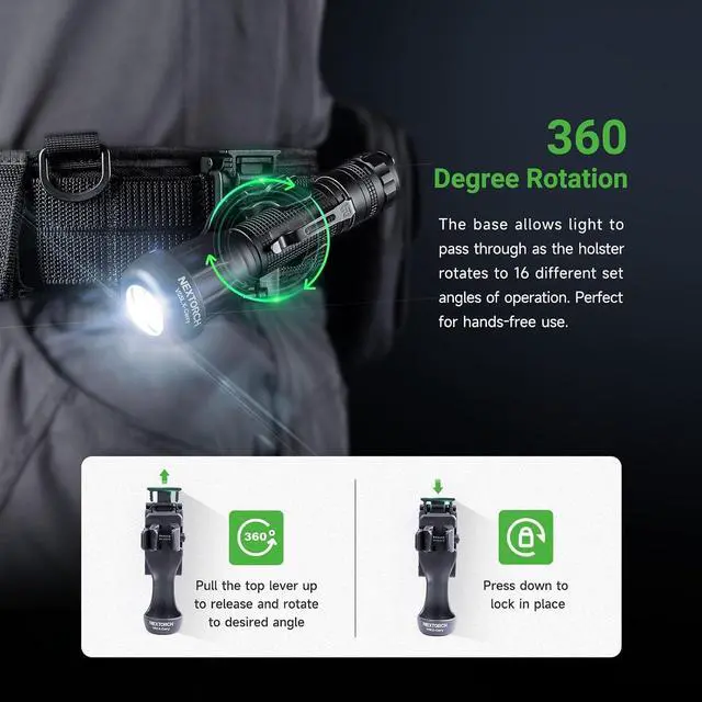 Alt view image 5 of 7 - NEXTORCH Flashlight Holster V55L Handheld Flashlight Holder 360° Rotation | Flashlight Holster Pouch Suitable for (27-39mm head diameter, 24-28mm barrel diameter flashlight) for 1.49-1.96 inch Belt