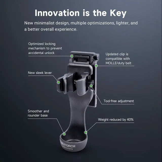 Alt view image 6 of 7 - NEXTORCH Flashlight Holster V55L Handheld Flashlight Holder 360° Rotation | Flashlight Holster Pouch Suitable for (27-39mm head diameter, 24-28mm barrel diameter flashlight) for 1.49-1.96 inch Belt