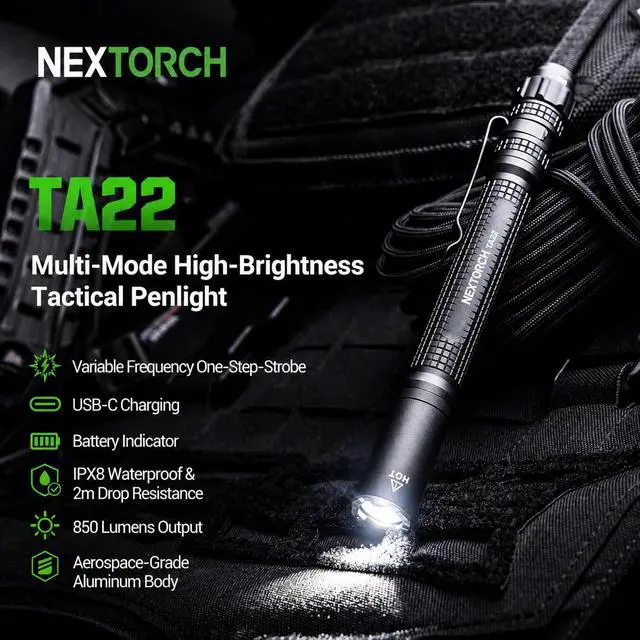 Alt view image 2 of 7 - NEXTORCH TA22 Tactical EDC Pen Flashlight Rechargeable, 850 Lumens EDC | Pocket LED Penlight, Waterproof & Impact-Resistant with Multi-Mode for Law Enforcement, File Viewing, Camping, Outdoor Search