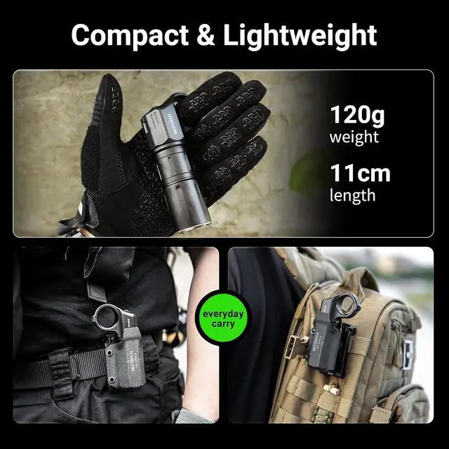 Alt view image 5 of 7 - NEXTORCH ARTORCH 1600 Lumen Tactical Flashlight 300m Long-Range LED Torch | Compact EDC Rechargeable Light with Integrated Ring, IP68 Waterproof, Roller Switch with Strobe for Outdoor, Camping, Hiking