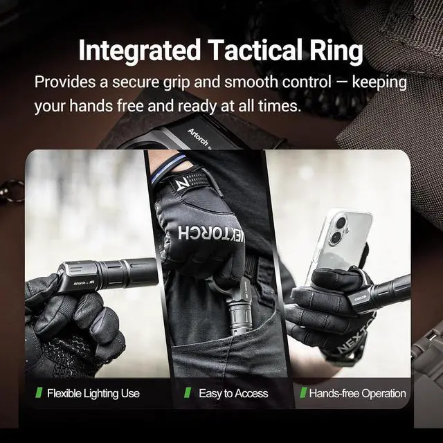 Alt view image 6 of 7 - NEXTORCH ARTORCH 1600 Lumen Tactical Flashlight 300m Long-Range LED Torch | Compact EDC Rechargeable Light with Integrated Ring, IP68 Waterproof, Roller Switch with Strobe for Outdoor, Camping, Hiking