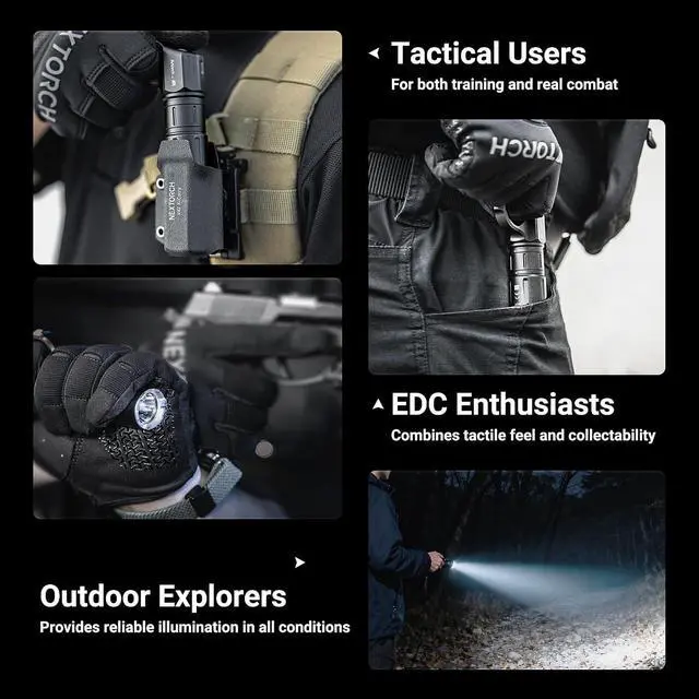 Alt view image 4 of 7 - NEXTORCH ARTORCH 1600 Lumen Tactical Flashlight 300m Long-Range LED Torch | Compact EDC Rechargeable Light with Integrated Ring, IP68 Waterproof, Roller Switch with Strobe for Outdoor, Camping, Hiking