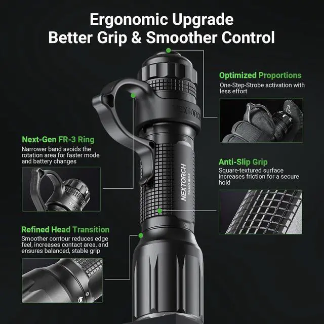 Alt view image 7 of 7 - NEXTORCH TA30D MAX 4000 High Lumens Tactical Flashlight Rechargeable LED | Black Anodizing with 5 Modes & Strobe 450 Meters Beam for Special Outdoor Operations, Night Searches, etc