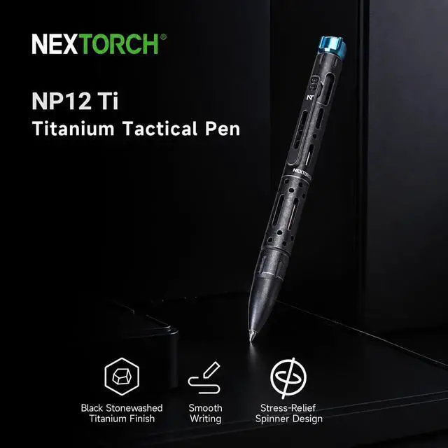 Alt view image 2 of 7 - NEXTORCH NP12 Ti Titanium Alloy Pen with Stress-Relief Spinner & Bolt-Action Design Black Stonewashed Finish, Smooth Writing with German SCHMIDT Refill, Lightweight EDC Carry