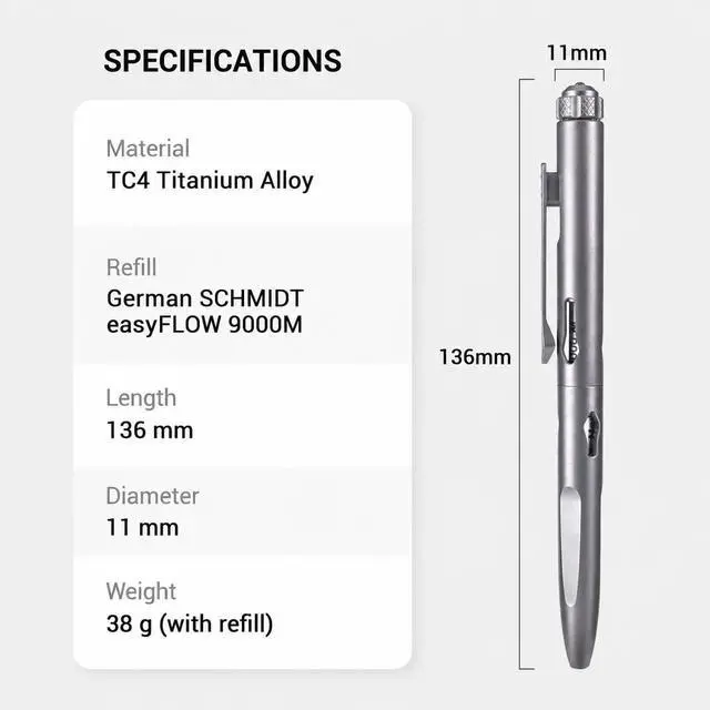 Alt view image 2 of 7 - NEXTORCH NP11 Ti Titanium Alloy Pen with Stress-Relief Spinner & Bolt-Action Design Smooth Writing, Lightweight EDC Carry