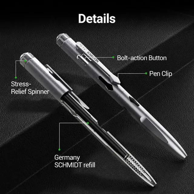 Alt view image 4 of 7 - NEXTORCH NP11 Ti Titanium Alloy Pen with Stress-Relief Spinner & Bolt-Action Design Smooth Writing, Lightweight EDC Carry