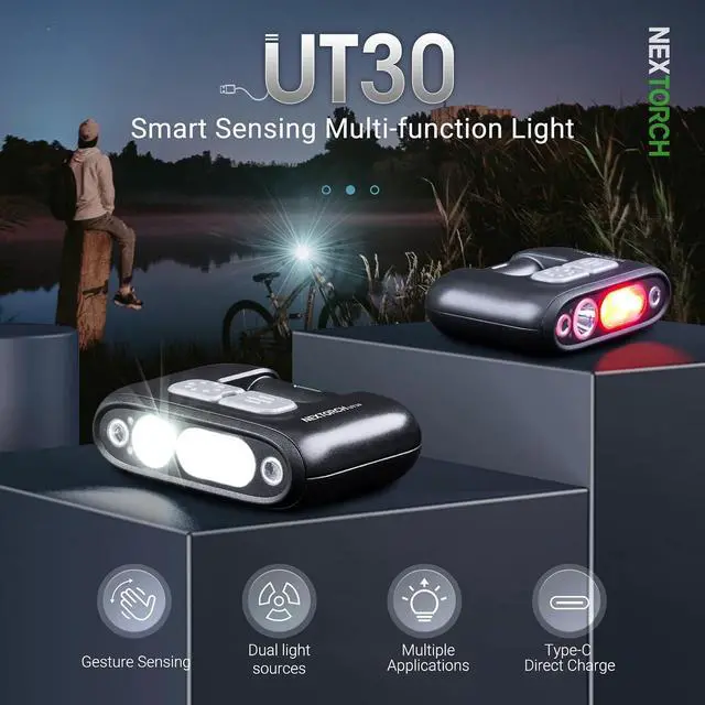 Alt view image 3 of 7 - NEXTORCH UT30 Smart-Sensing Multifunction Light, 320 Lumens Headlamp 41g | Gesture Sensor Cap Clip Light with White & Red LED, USB-C Rechargeable, Compact for Camping, Bike, Helmet, Outdoor Utility