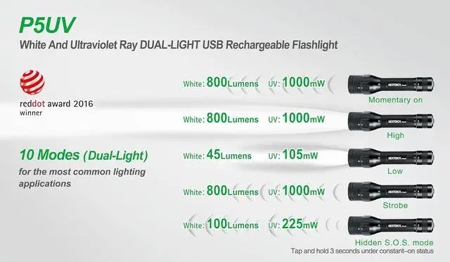 Alt view image 5 of 6 - NEXTORCH P5UV Dual Light 365mn UV Rechargeable Flashlight