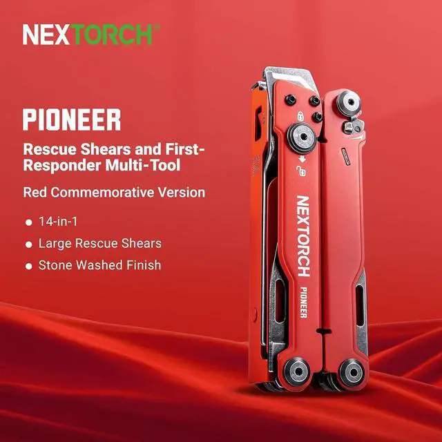 Alt view image 3 of 7 - NEXTORCH PIONEER MT20 14-IN-1 Multi-tools Full-Size,Versatile Multi-tool Set with Scissors Needle Nose Pliers Pocket Clip Multi-tool (RED with Glass Breaker)