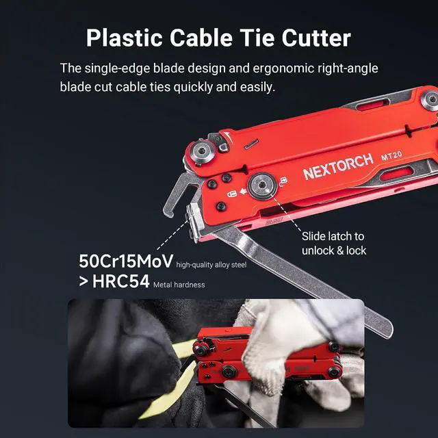 Alt view image 6 of 7 - NEXTORCH PIONEER MT20 14-IN-1 Multi-tools Full-Size,Versatile Multi-tool Set with Scissors Needle Nose Pliers Pocket Clip Multi-tool (RED with Glass Breaker)