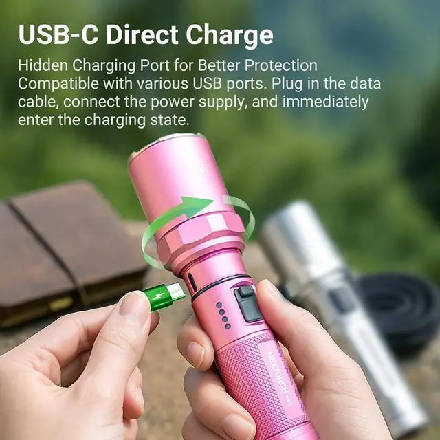 Alt view image 5 of 7 - NEXTORCH P80 2100lm Rechargeable Flashlight Pink | High Lumens Flashlight Waterproof EDC, Hurricane Power Outage Flashlight for Camping, Outdoor, Home Use, Night Dog Walking
