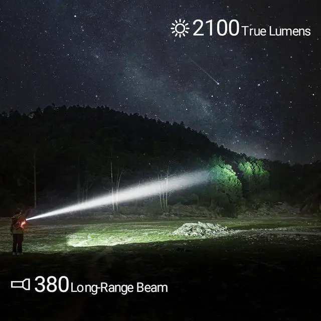Alt view image 3 of 6 - NEXTORCH P80 2100lm Rechargeable Flashlight Silver | High Lumens Flashlight, Waterproof EDC Flashlight for Camping, Outdoor, Home Use, Hiking, Night Dog Walking