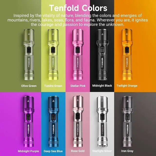 Alt view image 4 of 7 - NEXTORCH P80 2100lm Rechargeable Flashlight Pink | High Lumens Flashlight Waterproof EDC, Hurricane Power Outage Flashlight for Camping, Outdoor, Home Use, Night Dog Walking