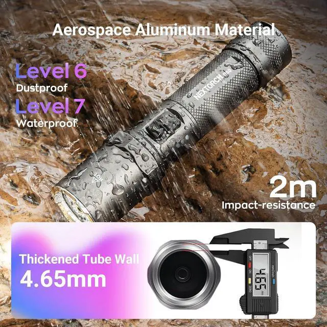 Alt view image 4 of 6 - NEXTORCH P80 2100lm Rechargeable Flashlight Purple High Lumen | IPX7 Waterproof EDC Flashlight for Camping Home Use Night Outdoor Dog Walking Gear