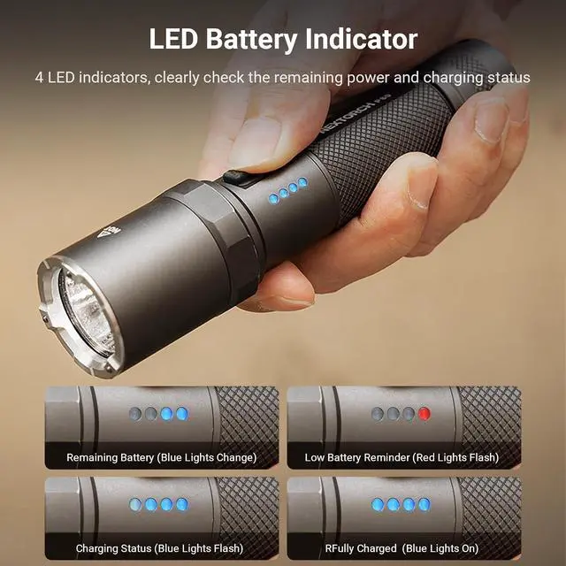 Alt view image 6 of 6 - NEXTORCH P80 2100lm Rechargeable Flashlight Purple High Lumen | IPX7 Waterproof EDC Flashlight for Camping Home Use Night Outdoor Dog Walking Gear