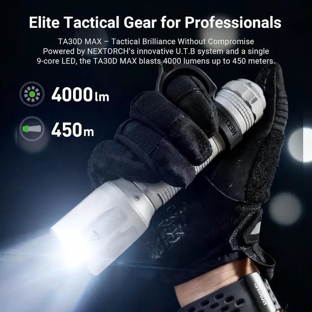 Alt view image 3 of 7 - NEXTORCH TA30D MAX 4000 High Lumens Tactical Flashlight LED Rechargeable | Micro-Arc Oxidation Coating with Professional 5 Modes 450 Meters Beam for Outdoor Operations, Night Searches, Patrol, etc