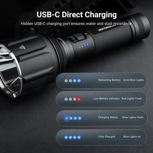 Alt view image 6 of 7 - NEXTORCH P82C 1100 Meters Long Range Tactical Flashlight 2200 High Lumens | LED Handheld Torch Ultra Bright, Searchlight with USB-C Rechargeable for Duty Patrol, Outdoor, Camping, Pathfinding