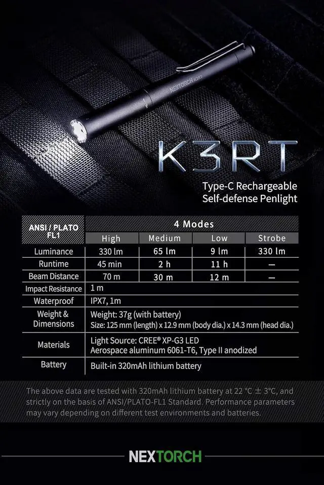 Alt view image 7 of 7 - NEXTORCH 330 Lumens Rechargeable USB LED Penlight Pocket-Size Compact Mini Torch