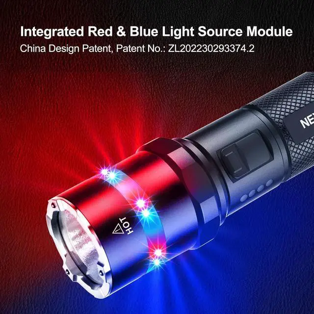 Alt view image 5 of 7 - NEXTORCH P83 Police Tactical Flashlight 2100 Lumens LED Rechargeable 380m | 380 Meter White with Red & Blue Warning Signal Light, USB-C Charging, 3400mAh Battery for Outdoor, Patrol, Camping, Duty