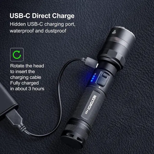 Alt view image 7 of 7 - NEXTORCH P83 Police Tactical Flashlight 2100 Lumens LED Rechargeable 380m | 380 Meter White with Red & Blue Warning Signal Light, USB-C Charging, 3400mAh Battery for Outdoor, Patrol, Camping, Duty