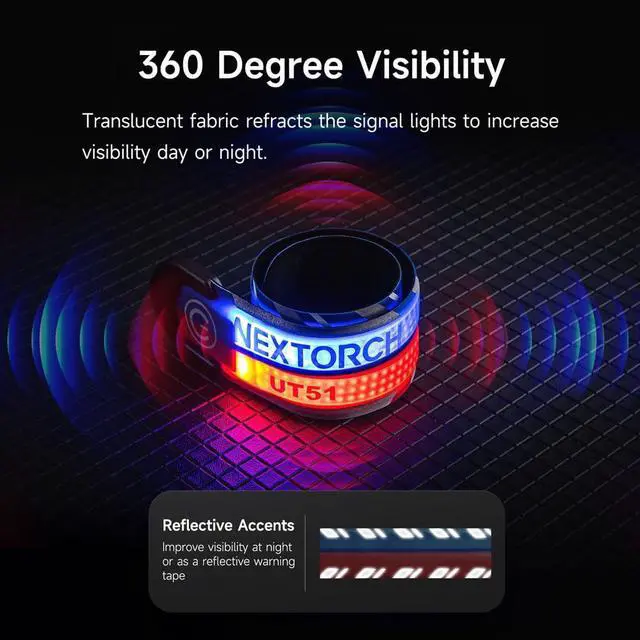 Alt view image 3 of 4 - NEXTORCH UT51L Red Blue Flash Safety Warning Armband Reflective LED Light Up Bracelet for Night Running, Emergency Patrol, Cycling, and Group Identification