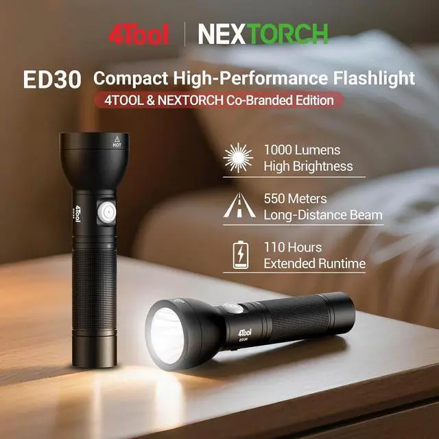 Alt view image 2 of 7 - NEXTORCH ED30 EDC Flashlight 1000 Lumens | 550m Ultra Long-Range Beam, Compact Design with USB-C Charging, Waterproof, Perfect for Outdoor, Camping