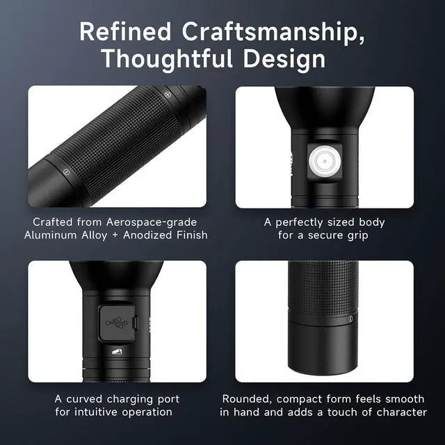 Alt view image 6 of 7 - NEXTORCH ED30 EDC Flashlight 1000 Lumens | 550m Ultra Long-Range Beam, Compact Design with USB-C Charging, Waterproof, Perfect for Outdoor, Camping