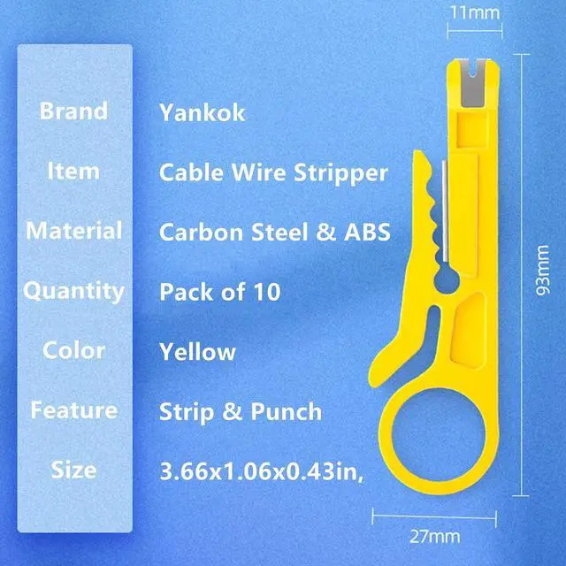 Alt view image 5 of 7 - Yankok Mini Stripper/Cutter/Punch Down Tool 10 Pcs Yellow Strip Cut and Punch Down for UTP STP FTP Cables, Network and Telephone Cable, Ethernet Patch Panel Block and 10-30 AWG Gauge Wires