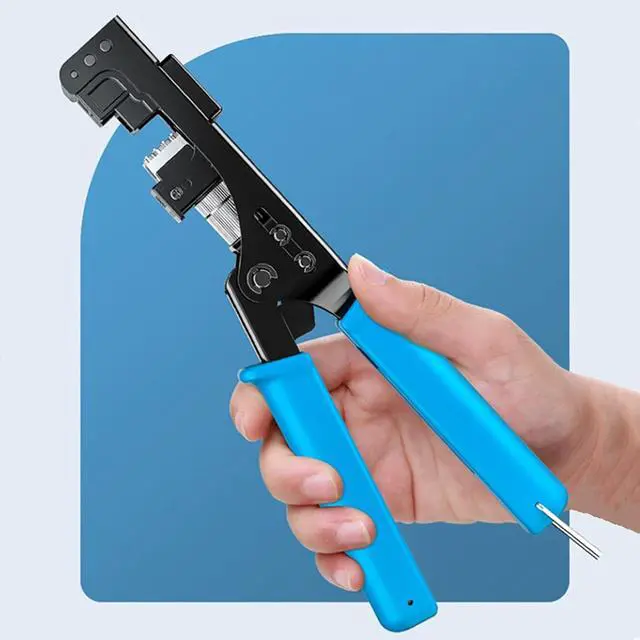 Alt view image 7 of 7 - Yankok 90 Degree Punch Down Tool with 5 Keystone Jacks in White SPECIFIC MODULAR FIT CAT5/5e and CAT6/6A Modular Fast Termination Crimper, One Hand Operation Blue