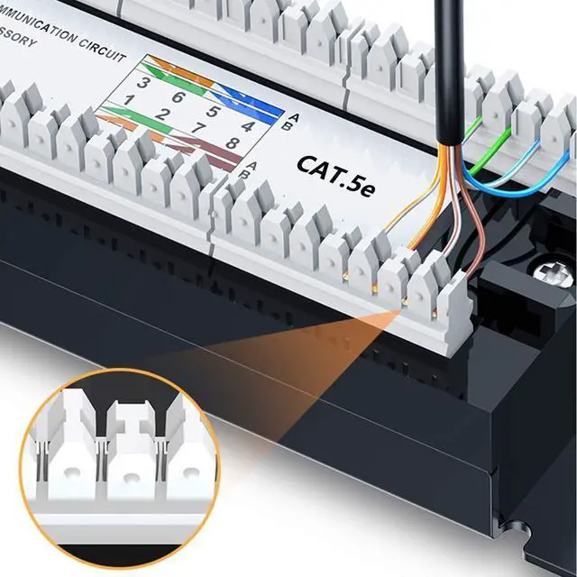 Alt view image 5 of 7 - Yankok [CAT5/5e 12 Port Patch Panel Unshielded with Coded T568A/B Wiring for RJ45 Network Cables Rack/Wall Mount 10in.x1U (Come with Bracket and Mini Cable Stripper Cutter)