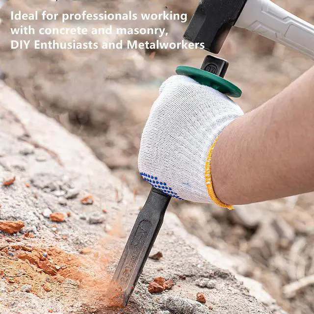 Alt view image 7 of 7 - Yankok 8in. Flat Chisel with Hand Guard Green, 0.75in. Cut 7.87in. Handle Chrome Vanadium Alloy Steel, Flat-oval Shape Heavy Duty for Brick Masonry Concrete Hardwood