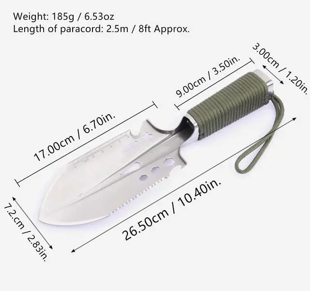 Alt view image 2 of 7 - Yankok 10" Multifunction Mini Hand Shovel, 9 in 1 Ultralight Stainless Steel Trowel with Carry Pouch for Camping Gardening Hiking Outdoor Survival