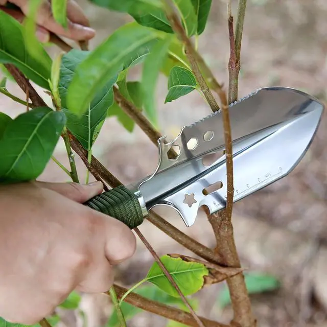 Alt view image 6 of 7 - Yankok 10" Multifunction Mini Hand Shovel, 9 in 1 Ultralight Stainless Steel Trowel with Carry Pouch for Camping Gardening Hiking Outdoor Survival