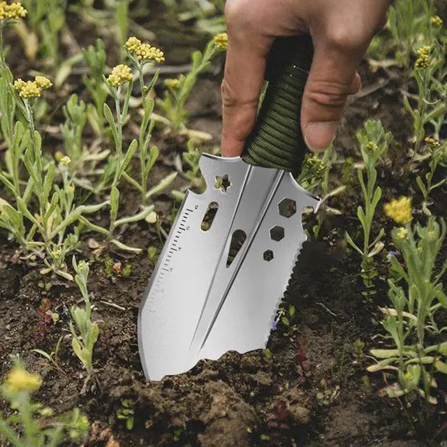 Alt view image 5 of 7 - Yankok 10" Multifunction Mini Hand Shovel, 9 in 1 Ultralight Stainless Steel Trowel with Carry Pouch for Camping Gardening Hiking Outdoor Survival