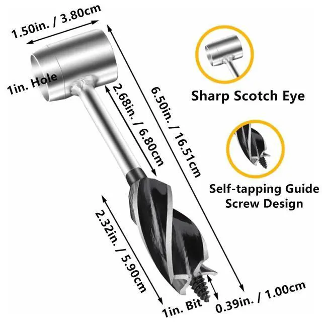 Alt view image 2 of 7 - Yankok Hand Auger Wood Drill for Bushcraft Settlers, 1 in. Hole Bit, 6.5in. Length, Manual Wrench Survival Tool with Protective Case in Brown
