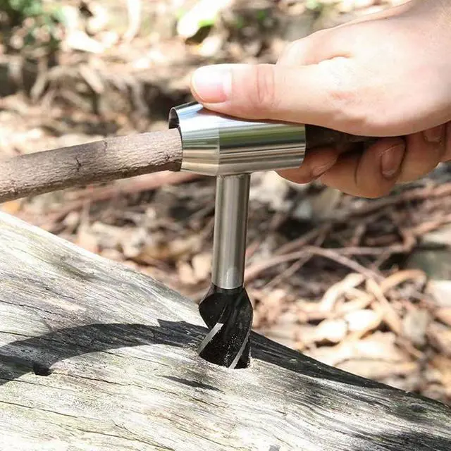 Alt view image 7 of 7 - Yankok Hand Auger Wood Drill for Bushcraft Settlers, 1 in. Hole Bit, 6.5in. Length, Manual Wrench Survival Tool with Protective Case in Brown