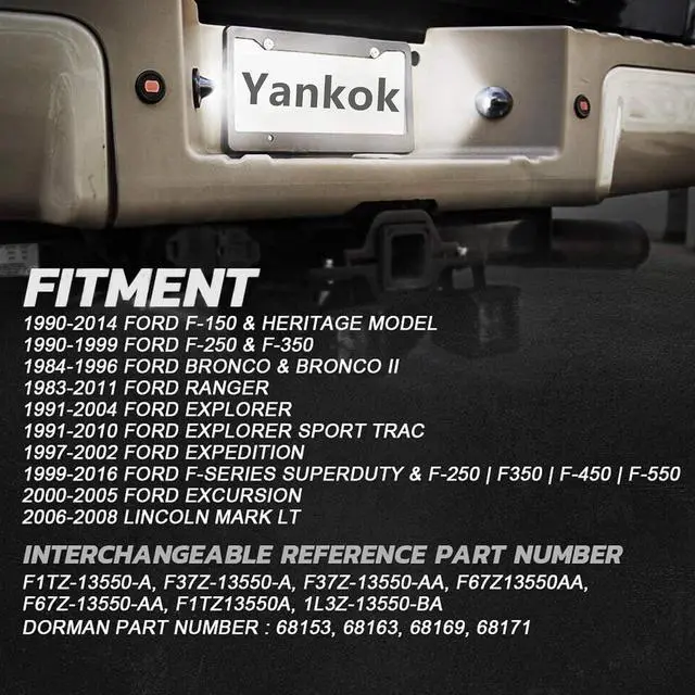 Alt view image 6 of 7 - Yankok LED License Plate Lights for Ford F150 F250 F350 F450 F550 SuperDuty Ranger and Expedition Excursion Explore Bronco 6000K 24 SMD LED Tag Lamp Assembly