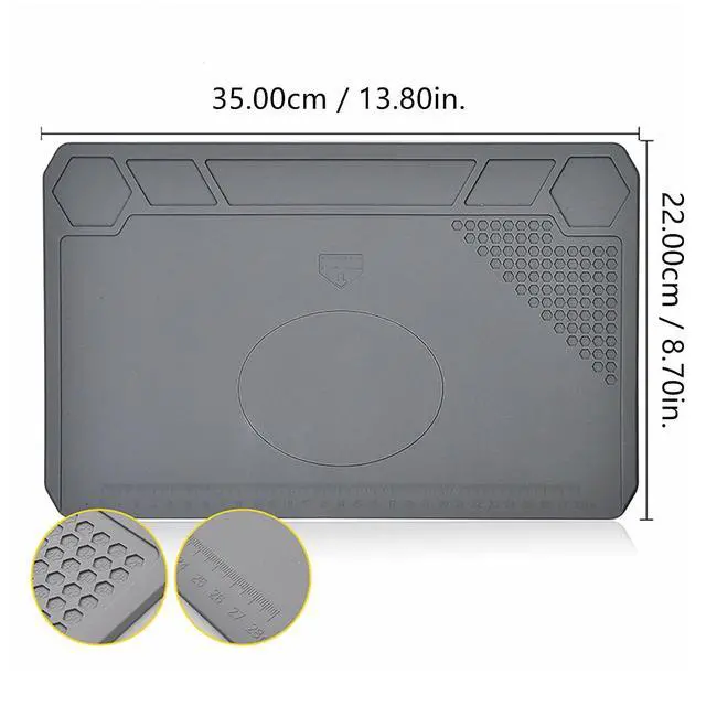 Alt view image 2 of 7 - Yankok TE-615 Anti-Static Mat Gray 13.78 x 8.66in. Heat Insulation 450/842 Mobile Phone Soldering Work Repair Silicone Pad, Non Magnetic