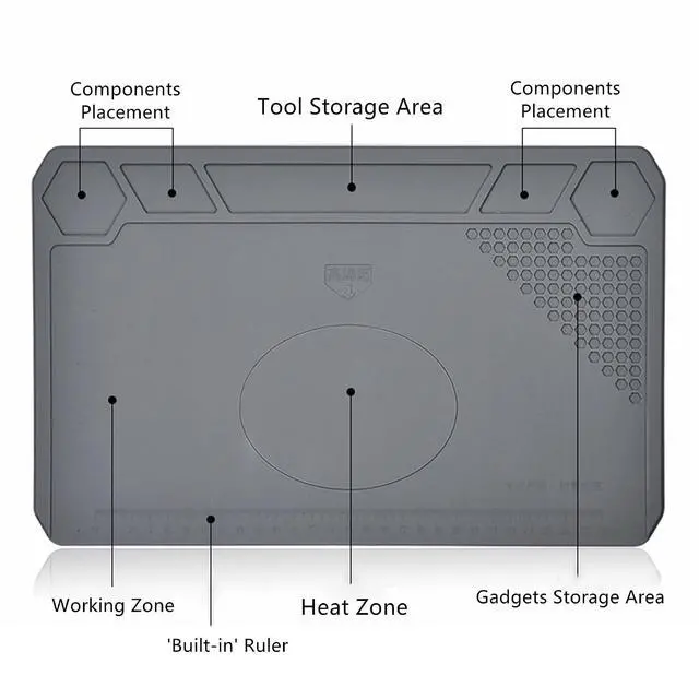 Alt view image 3 of 7 - Yankok TE-615 Anti-Static Mat Gray 13.78 x 8.66in. Heat Insulation 450/842 Mobile Phone Soldering Work Repair Silicone Pad, Non Magnetic