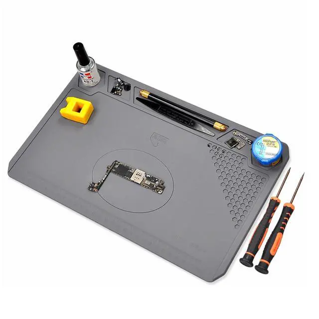 Alt view image 4 of 7 - Yankok TE-615 Anti-Static Mat Gray 13.78 x 8.66in. Heat Insulation 450/842 Mobile Phone Soldering Work Repair Silicone Pad, Non Magnetic